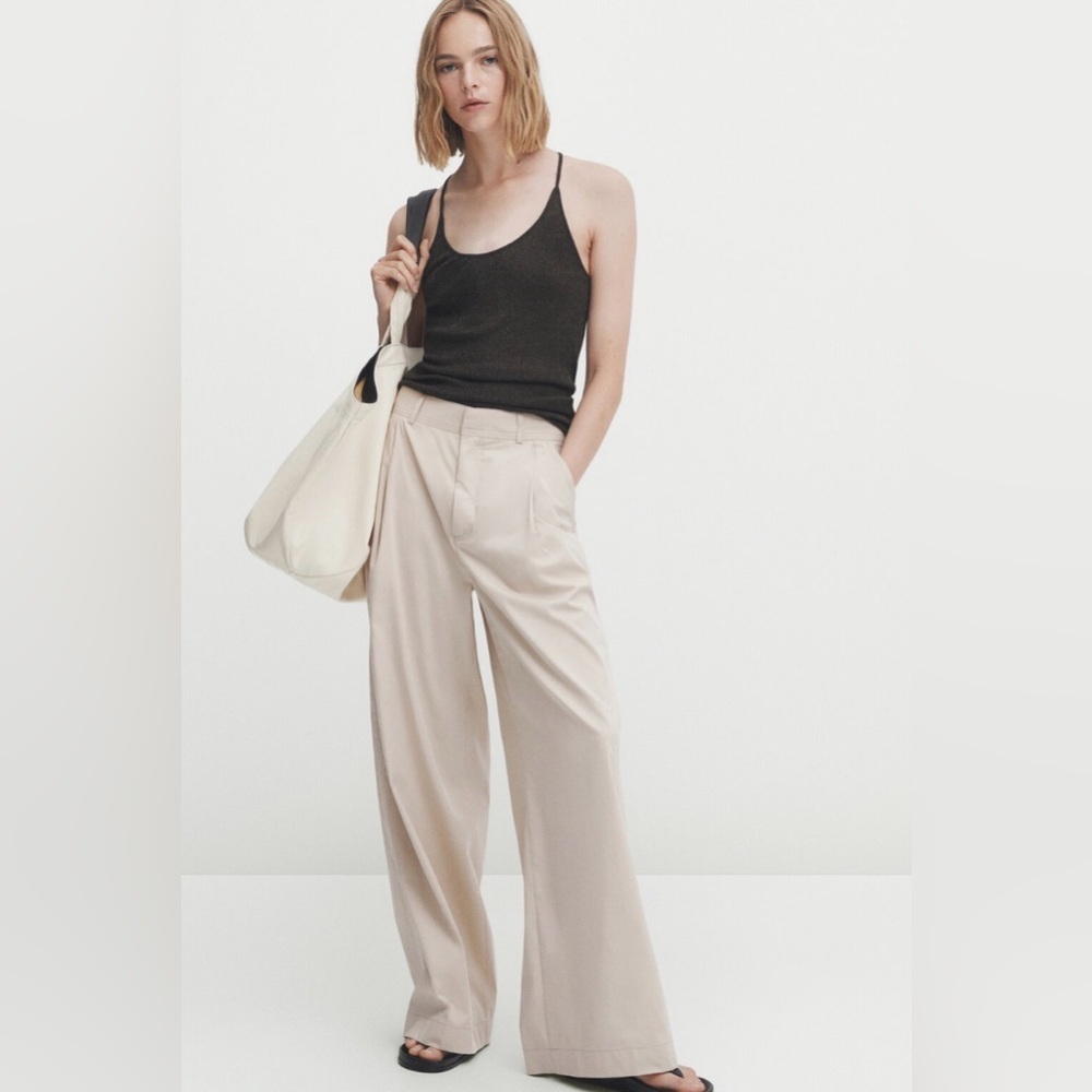 Massimo Dutti Beige Wide-Leg Trousers size 6